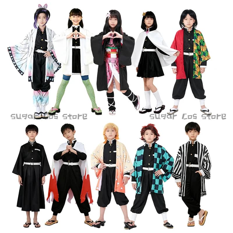 Kids Kochou Shinobu Kimetsu No Yaiba Tanjirou Nezuko Anime Cosplay Costume Kimono Halloween Party Suits Props For Boys Girls