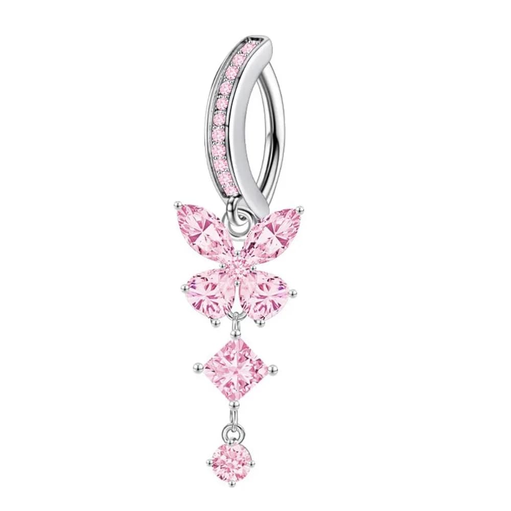 New Butterfly Faux Belly Ring Pink Zircon Belly Button Piercing Ring Clip on Belly Button Ring Women