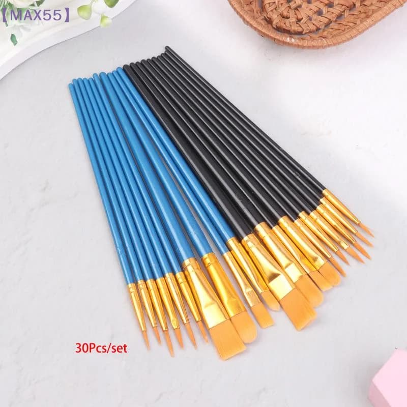 30Pcs Painting Brushes Set Art Round Flat Hair Nylon Hair Paint Brush Pen For Oil Acrylic Watercolor School Art Supplies【MAX-55】