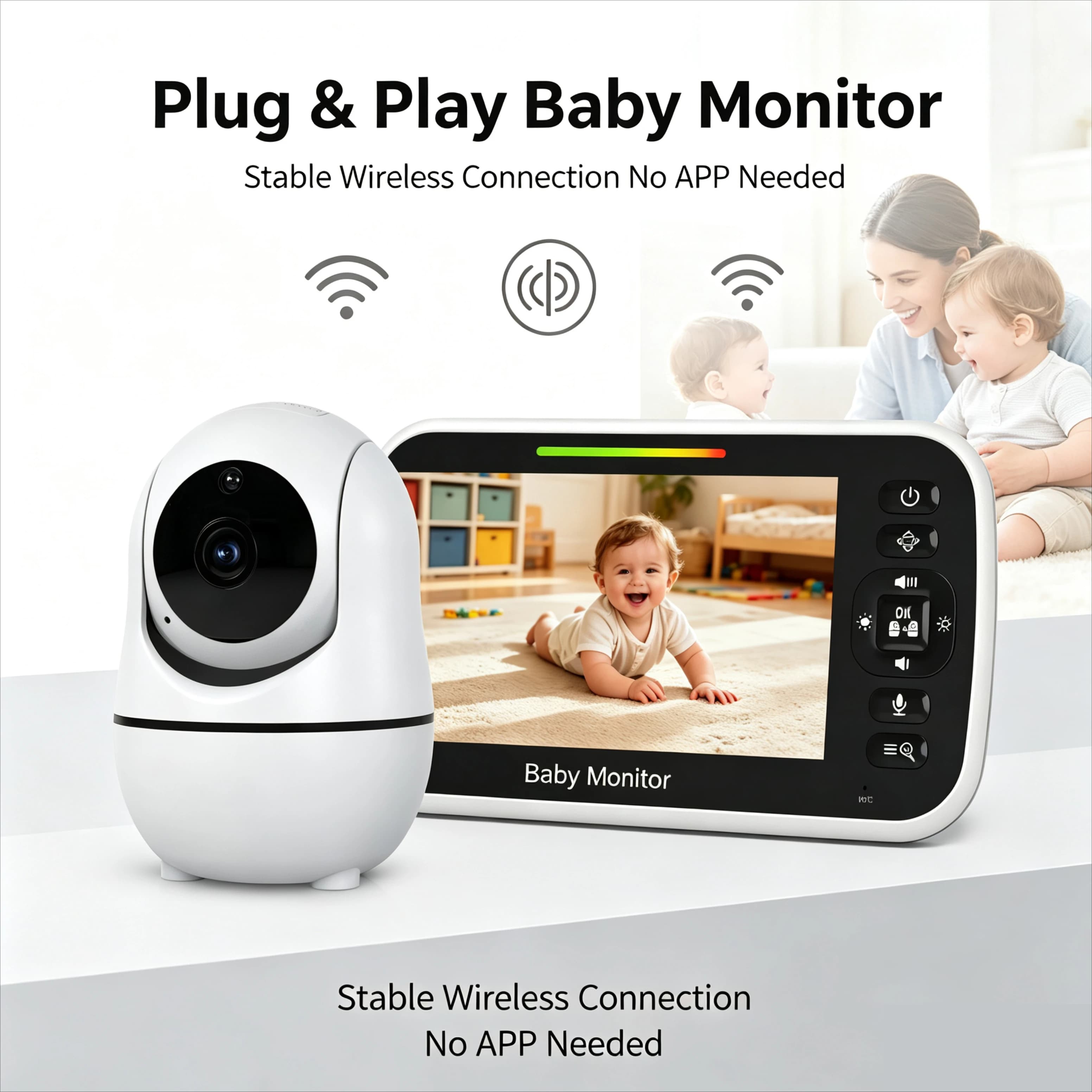 Baby Monitor Temperature Sensor Lullabies 5 Inch LCD VOX Night Vision Two-Way Audio Remote Pan Tilt Camera