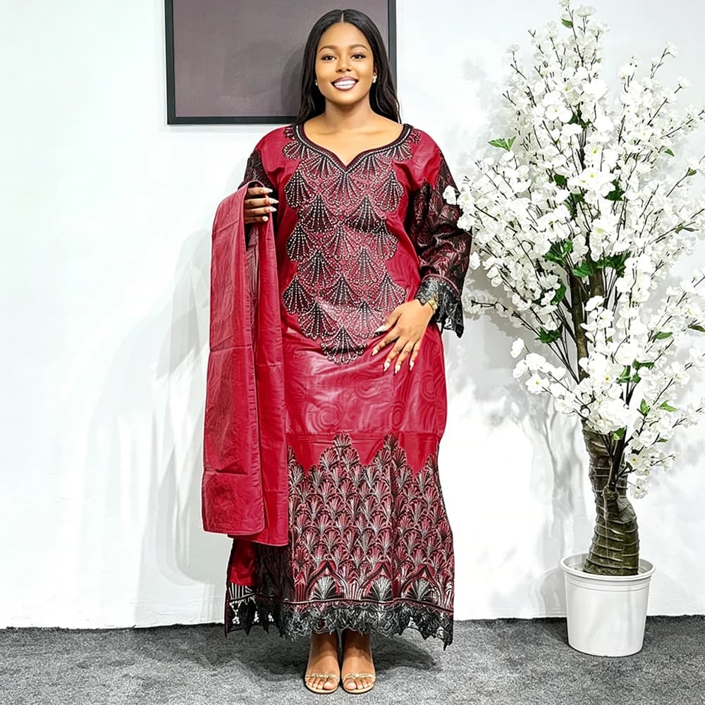 Plus Size African Party Long Dresses for Women 2026 New Luxury Bazin Embroidery Robe Elegant Outfits Muslim Wedding Evening Gown
