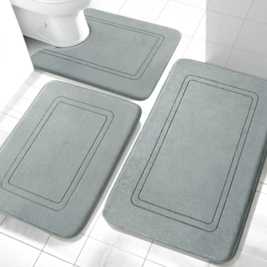 Set di Tappetini da Bagno in Memory Foam Antiscivolo, Super Morbidi e Assorbenti, Lavabili in Lavatrice, Forma a U