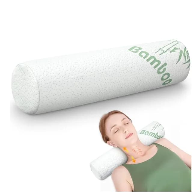 Memory Foam Roll Pillow for Knee/Leg/Neck, Full Moon Bolster/Round Cylinder Pillow for Sleeping, Neck Pain Relief