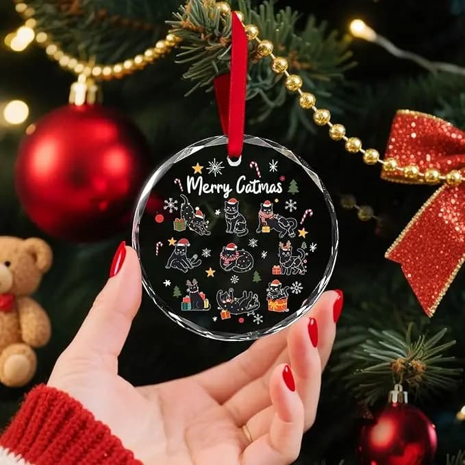 Ornamenti di buon Natale 2025 - Divertenti ornamenti per l'albero di Natale con gatto nero per gli amanti dei gatti, graziosi donne bambini uomini