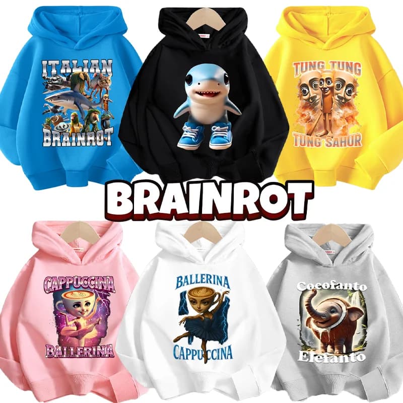Felpa con Cappuccio Italian Brainrot, Grafica Divertente a Cartoni Animati, Sottile, Tung Tungtung Sahur, Casual, Maniche Lunghe, Top, Abbigliamento, Regalo