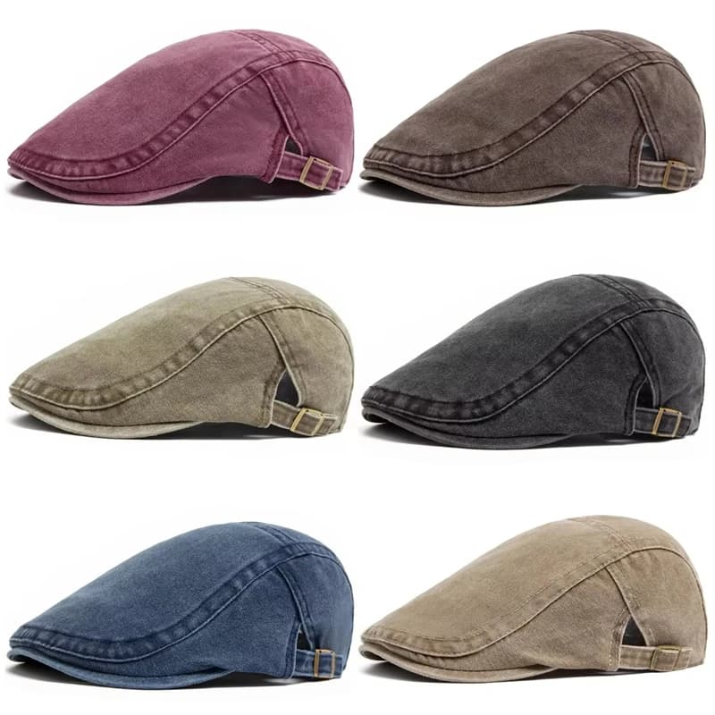 Spring Summer Watered Denim American Casual Retro Beret Washed Old Street Forward Hat British Painter Newsboy Cap Visor