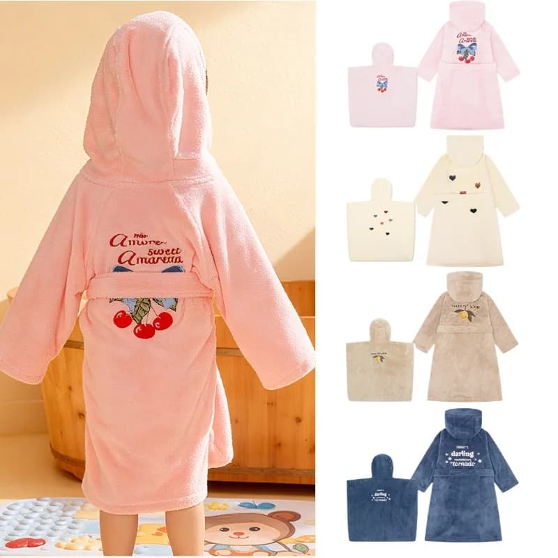 Baby Cap Cap 2025 Autumn/Winter New Arrival Cartoon Fashion Coral Fleece Absorbent Baby Bathtub Bathrobe Quick Drying