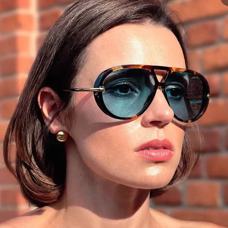 New Fashion Brand Designer Big Earrings Sunglasses Women Ins Popular Pilot Sun Glasses Female Leopard Blue Shades Retro Driving
