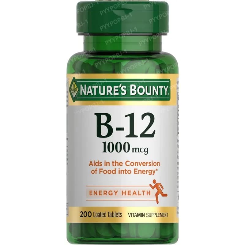Vitamin supplement B12 1000 mcg of Nature's Bounty, supports energy metabolism, 200 capsules