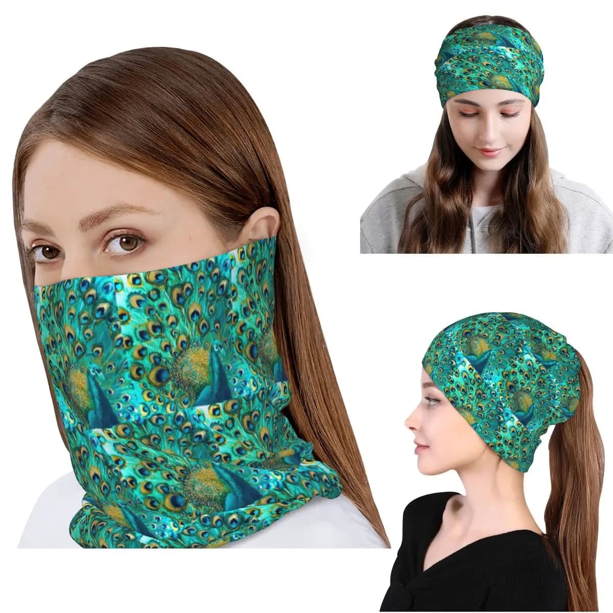 Bandana colorata con piume di pavone, copricollo, sciarpa per il viso, fascia per la testa multifunzione, berretto per uomo, donna, adulto, inverno