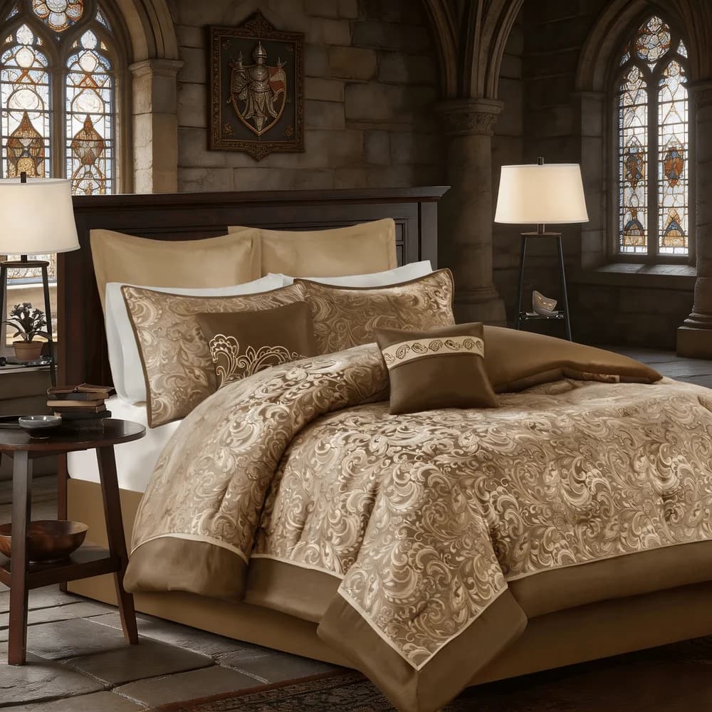 8 24 Pieces Bed In A Bag Bedding Comforter Set,Faux Silk Comforter Jacquard Paisley Design Matching Curtains 8 Pieces Exclude W