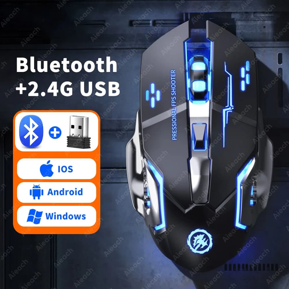 Wireless Bluetooth Gaming Mouse 2.4g USB Rechargeable Ergonomic Mechanical Backlight Design for Laptop PC Computer Gamer