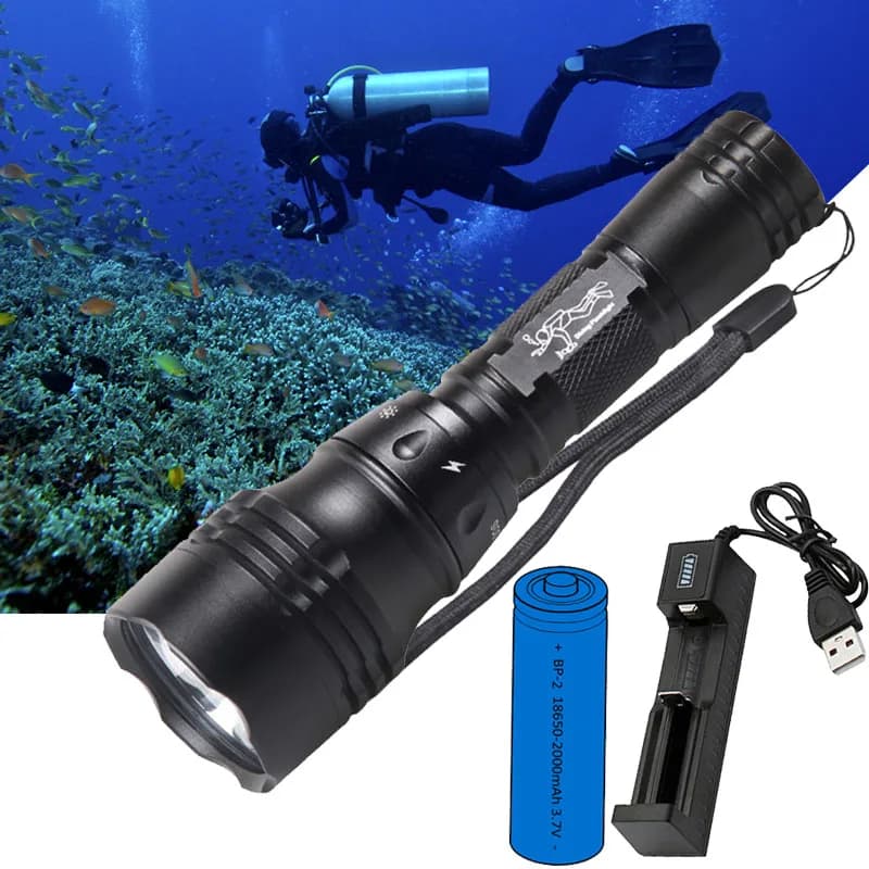 TOPCOM Diving Lamp T6 L2 LED 18650 Underwater Fishing Lantern 1000 Lumen Waterproof Flashlight Torch with USB Charger
