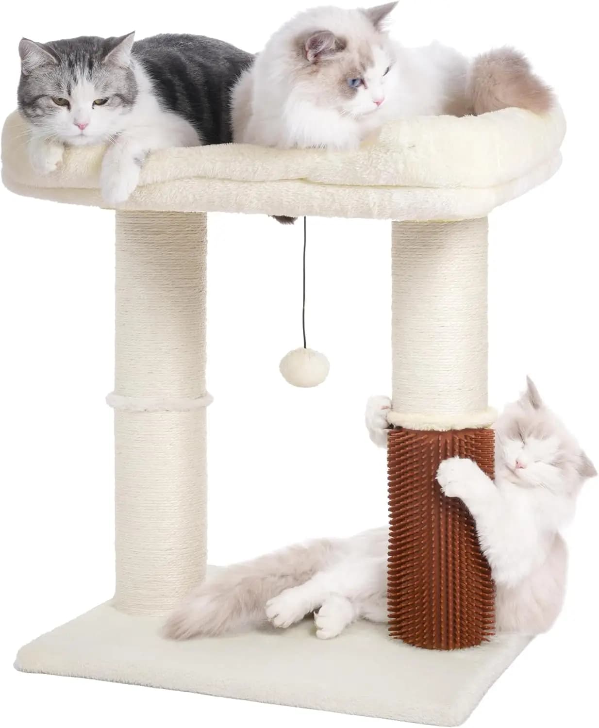 Grande Albero per Gatti con Tiragraffi, Postazione Toelettatura e Pallina Sospesa - Letto 20x15.7" per Gatti da Interno in Beige