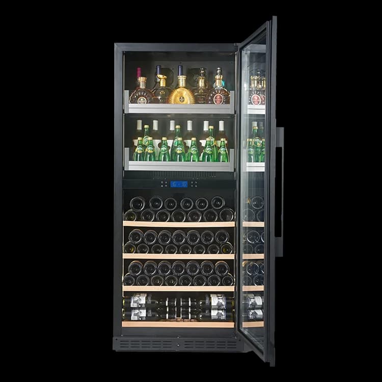 Dual Zone Display Red Wine Cabinet With Glass Door Built-in Compressor Cooler Electric Power Source for Hotels