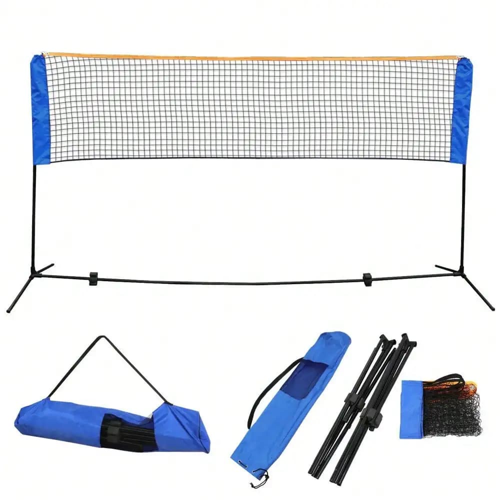 10x5FT Portable Adjustable Badminton Volleyball Set with Blue Transport Case