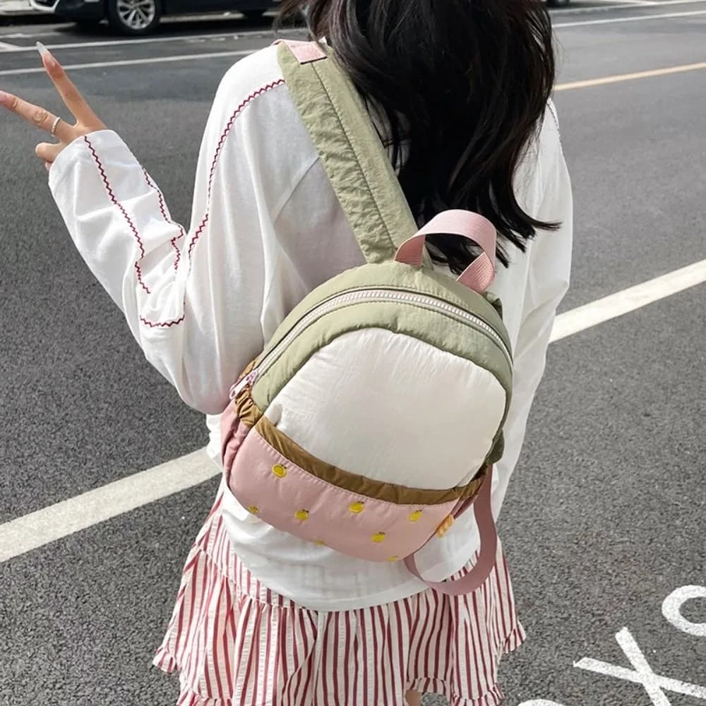Storage Bag Nylon Children Backpack Embroidery Fruit Cartoon Daypack Cloth Double Shoulders Students School Bag Kindergarten