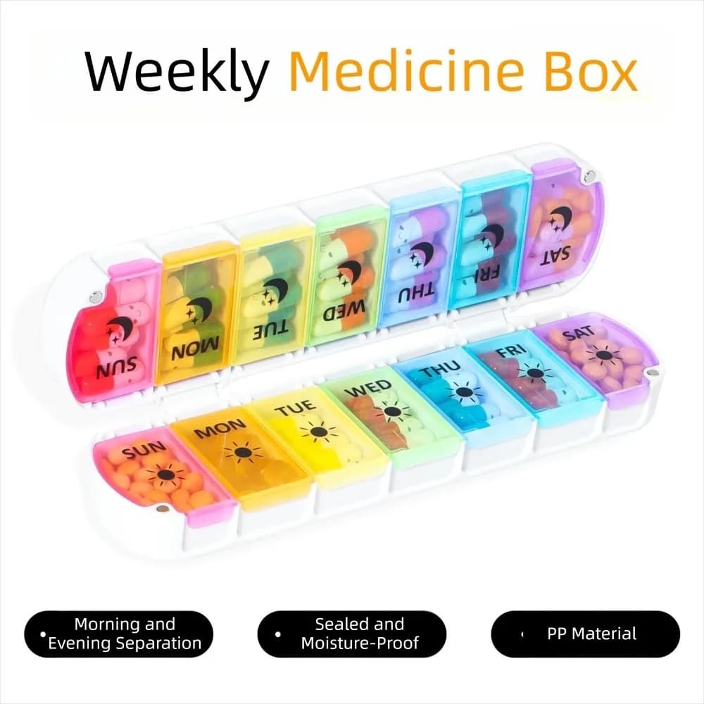 New Foldable Design Weekly Pill Case Airtight 14 Grids Pill Organizer 2 Times A Day AM PM Labels Medicine Box Home Gadgets