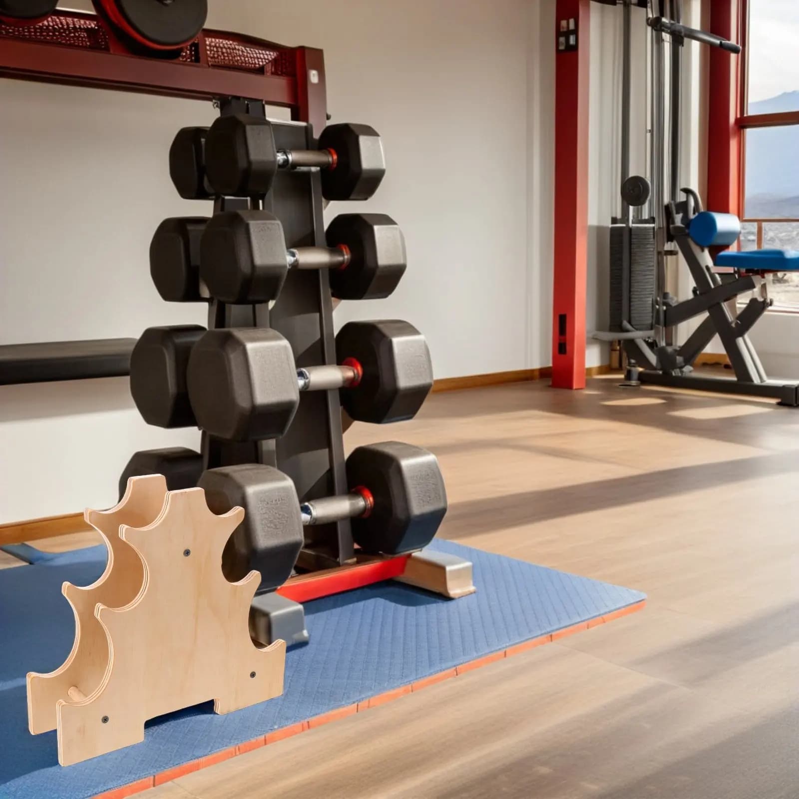Wooden 3-Tier Dumbbell Rack Stand A-Frame Weight Storage Organizer Home Gym Dumbbell Holder Rack