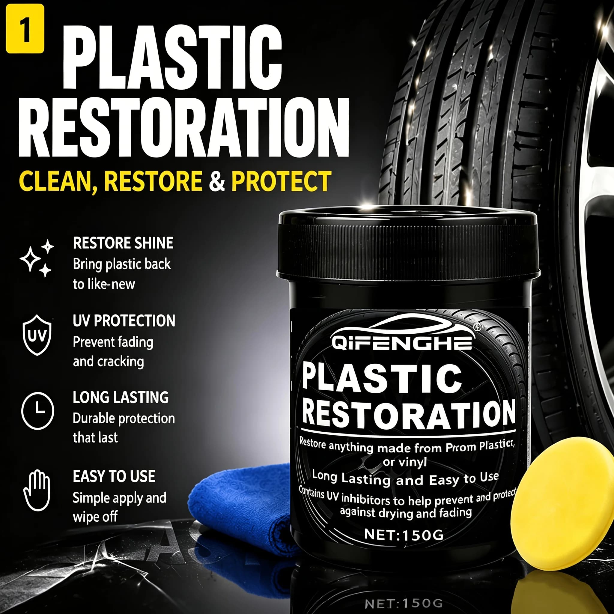 Car Tire Renovation Black Bright Coating Paste, Long Lasting Blackening Shine Tire Wax, Motorcycle Tire Brightener, Multifunctio