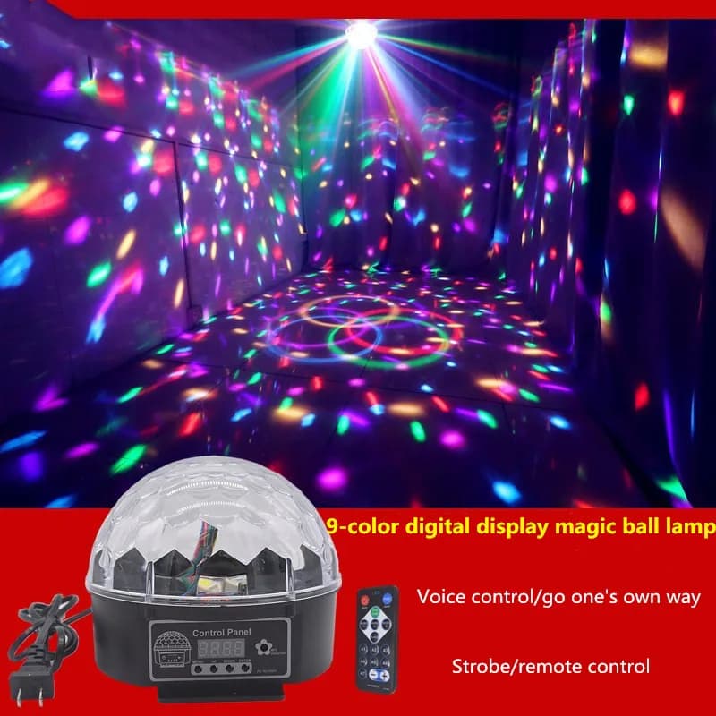 Pop RGB Premium Controllo del suono Luce da palco LED 27W 9LED RGB Lampada magica con sfera di cristallo Luce da discoteca Laser Matrimonio Home Party Lase