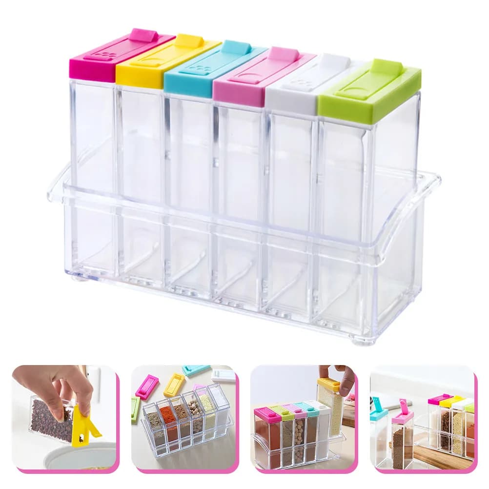 Set di 6 Barattoli per Spezie, Contenitori Trasparenti per Sale e Pepe, Coperchi Facili da Aprire e Chiudere, Antipolvere, per Condimenti da Cucina