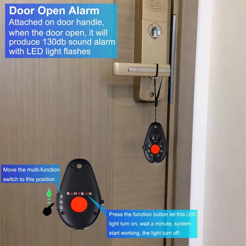 Scanner per Obiettivi Fotografici, Allarme Antifurto per Porte di Hotel e Bagagli, Dispositivo di Autodifesa Personale, Prevenzione Intrusioni e Aggressioni all'Aperto