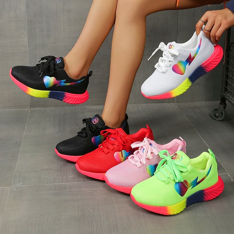 Sneakers da Donna con Suola Arcobaleno, Traspiranti in Mesh, Taglie Forti 43, Scarpe Sportive con Plateau Antiscivolo, Allacciate, Modello Tennis 2026