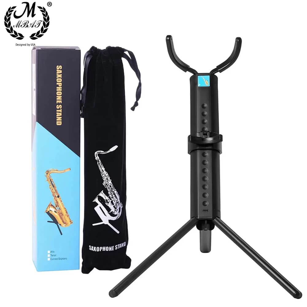 Portable Tenor Sax Support Portable Foldable Portable Support - Blue Box Set Black Metal Foldable Tripod Bracket Accessories