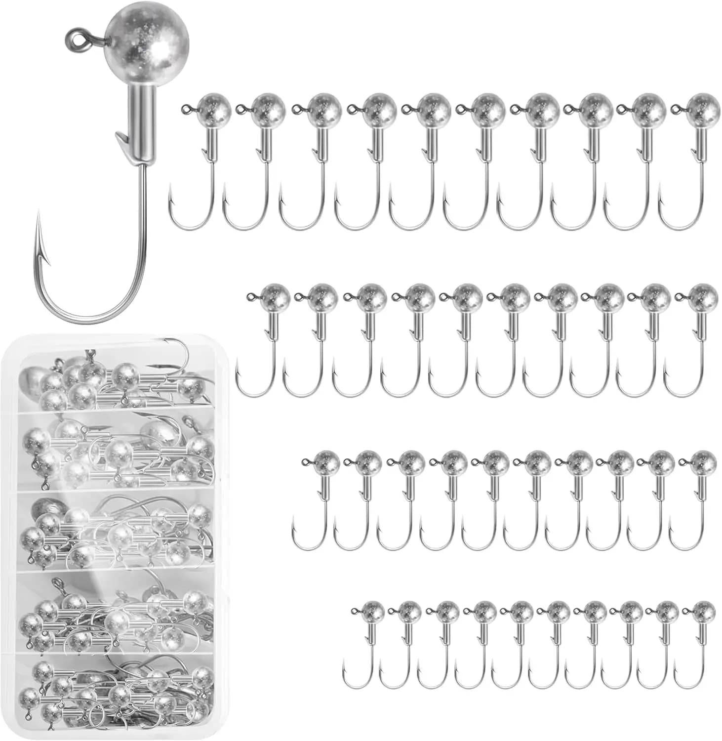 Set di 40 Testine per Jig da Pesca con Scatola di Ami, Esche Morbide per Crappie, Bass, Trota, Kit di Attrezzatura per Acqua Salata e Dolce
