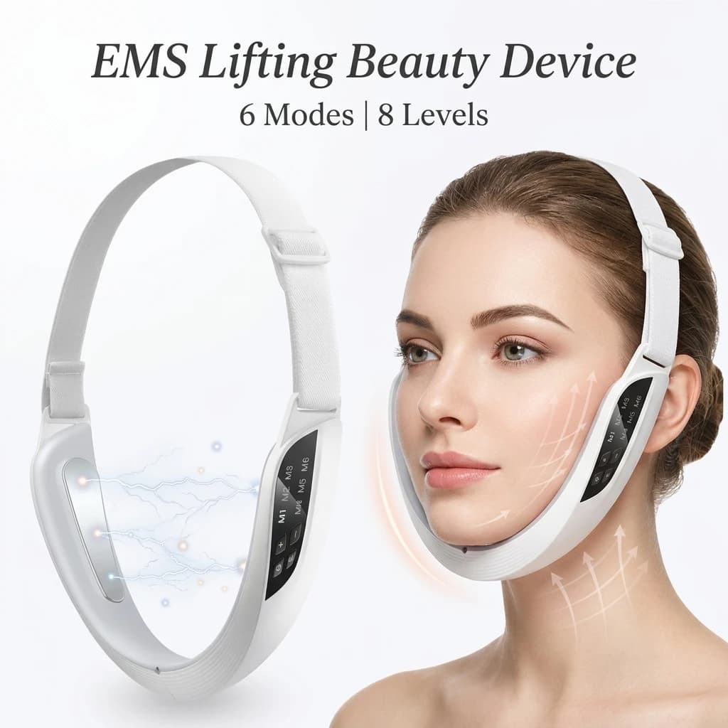 EMS Electric Beauty Device for Face Lifting, 6 Mode 8 Levels, Microcurrent Facial Massage, Double Mentual Removal, Skin Care