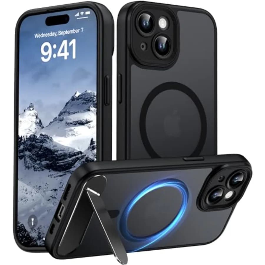 Magnetic Compatible with iPhone 15 Case, [Built-in Invisible Kickstand][Compatible with MagSafe][Full Camera Protection] Transl