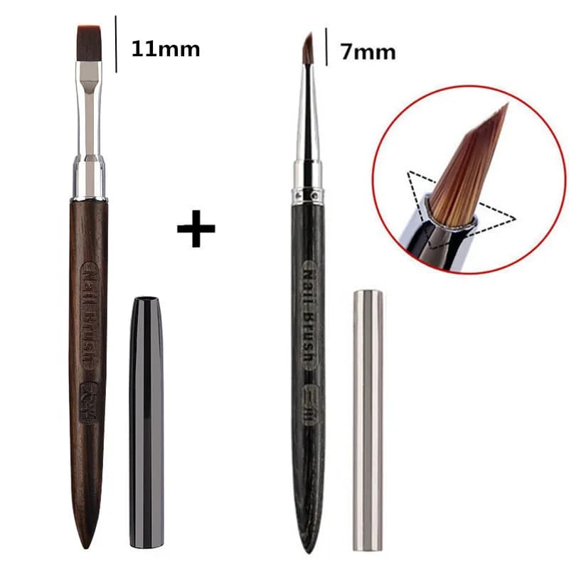 2 Pennelli per Unghie in Acrilico a Petalo Triangolare per Manicure con Polvere, Pennelli Rotondi con Manico in Legno per Gel