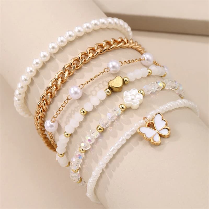 4/5/6pcs/set Minimalist Handmade Love Beaded Bracelet – Faux Pearl & Polymer Clay Heart Charm, Perfect Gift for Her.