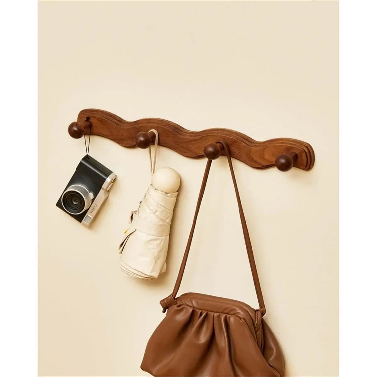 Wooden Hanger Wall Mounted with 4 Hooks, Used for Hanging Clothes Keys, Robes, Towel Bags, Moisture-Proof Hooks