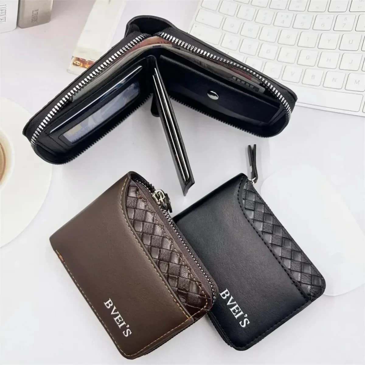 1pc Leather Men Wallet Luxury Mens Purse Male Fashion Zipper Card Holders with Coin Pocket Rfid Wallets Gifts for male Money Bag