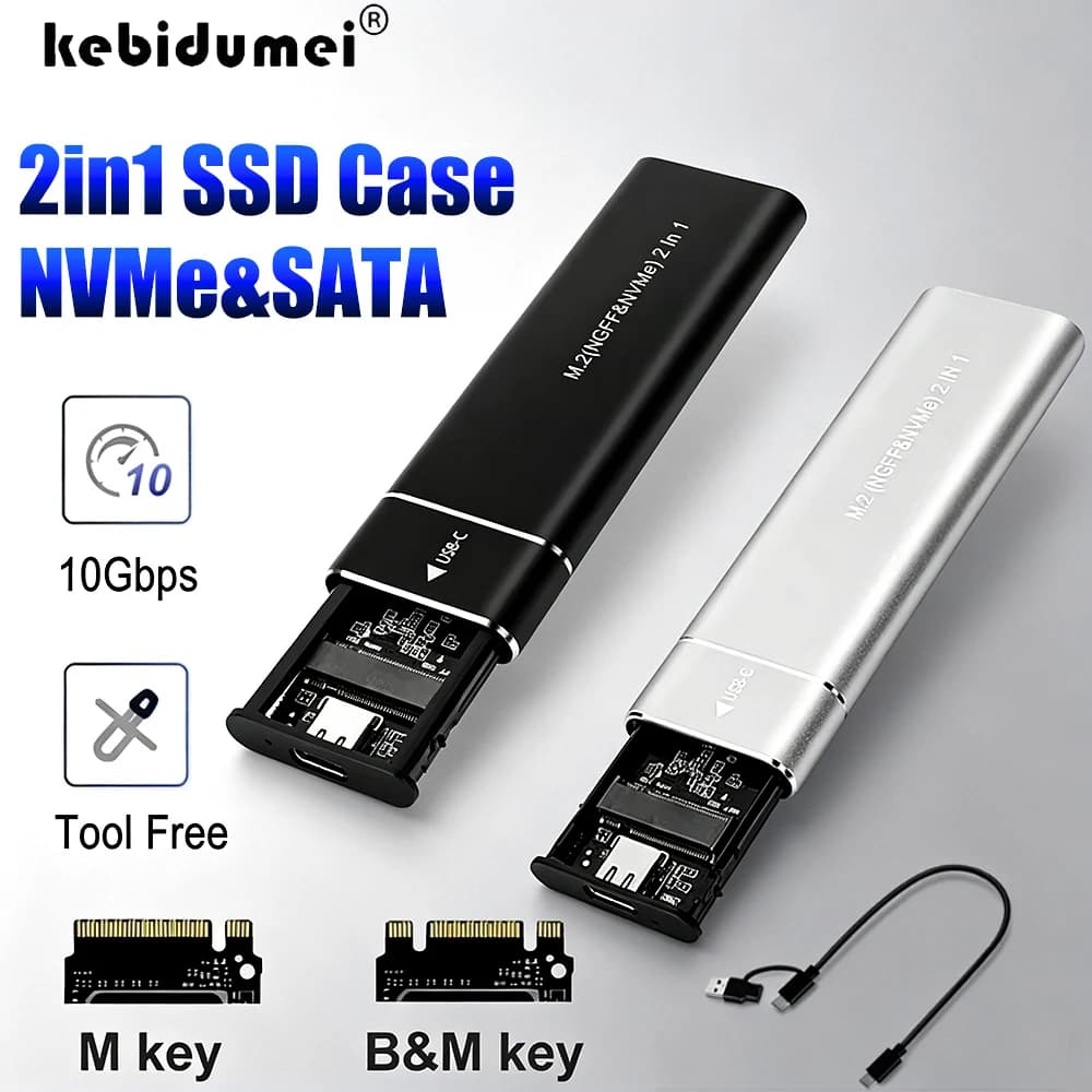 KEBIDUMEI Box Esterno USB 3.1 Type-C da 10 Gbps per SSD M.2 NVMe SATA con Supporto Chiavi M B&M