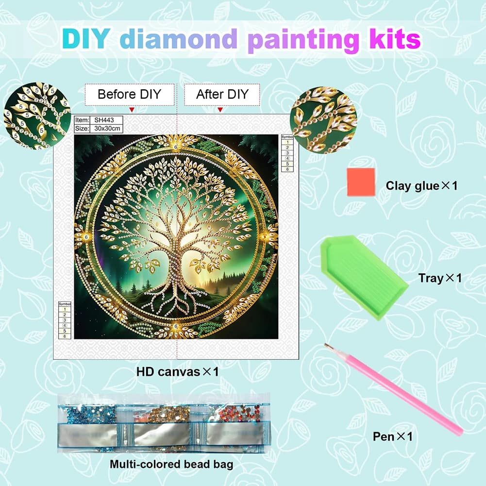 Kit Artistico 5D Fai-da-Te con Diamanti a Forma Speciale Albero della Vita, Decorazione per la Casa, Pittura con Diamanti 30x30cm