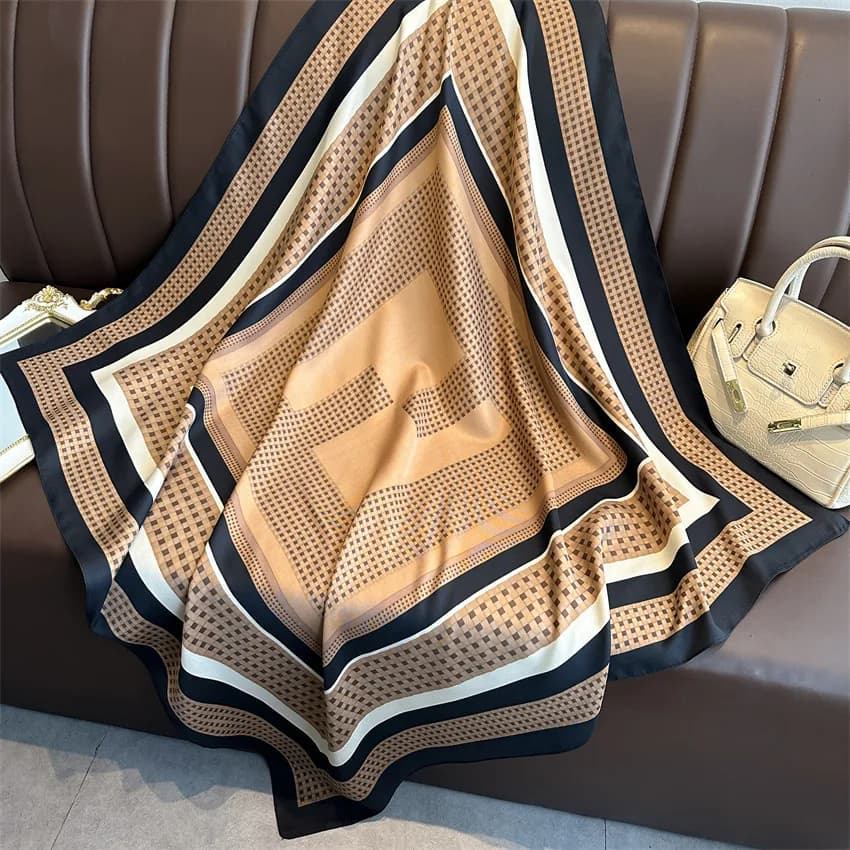 1 pz 70 cm scacchiera motivo geometrico sciarpa di seta per le donne imitazione seta semplice versatile copricapo abbigliamento sciarpa quadrata