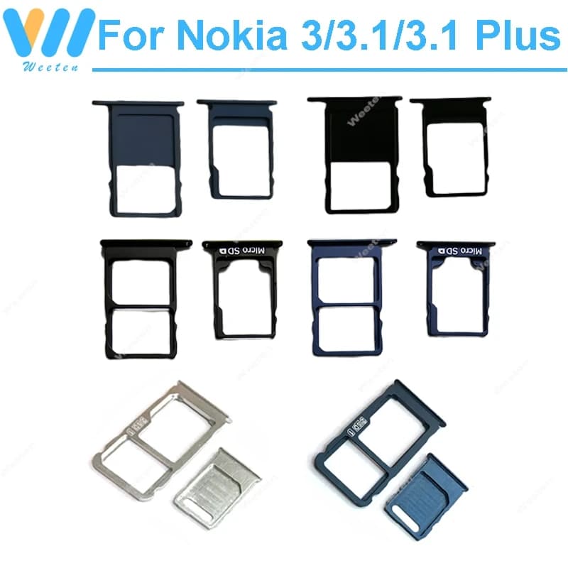 1 Set Supporto del vassoio della scheda SIM per Nokia 3 / 3.1 / 3.1 Plus TA-1032 Sim Slot SD Lettore di schede Adattatore Parti di riparazione di ricambio Nero