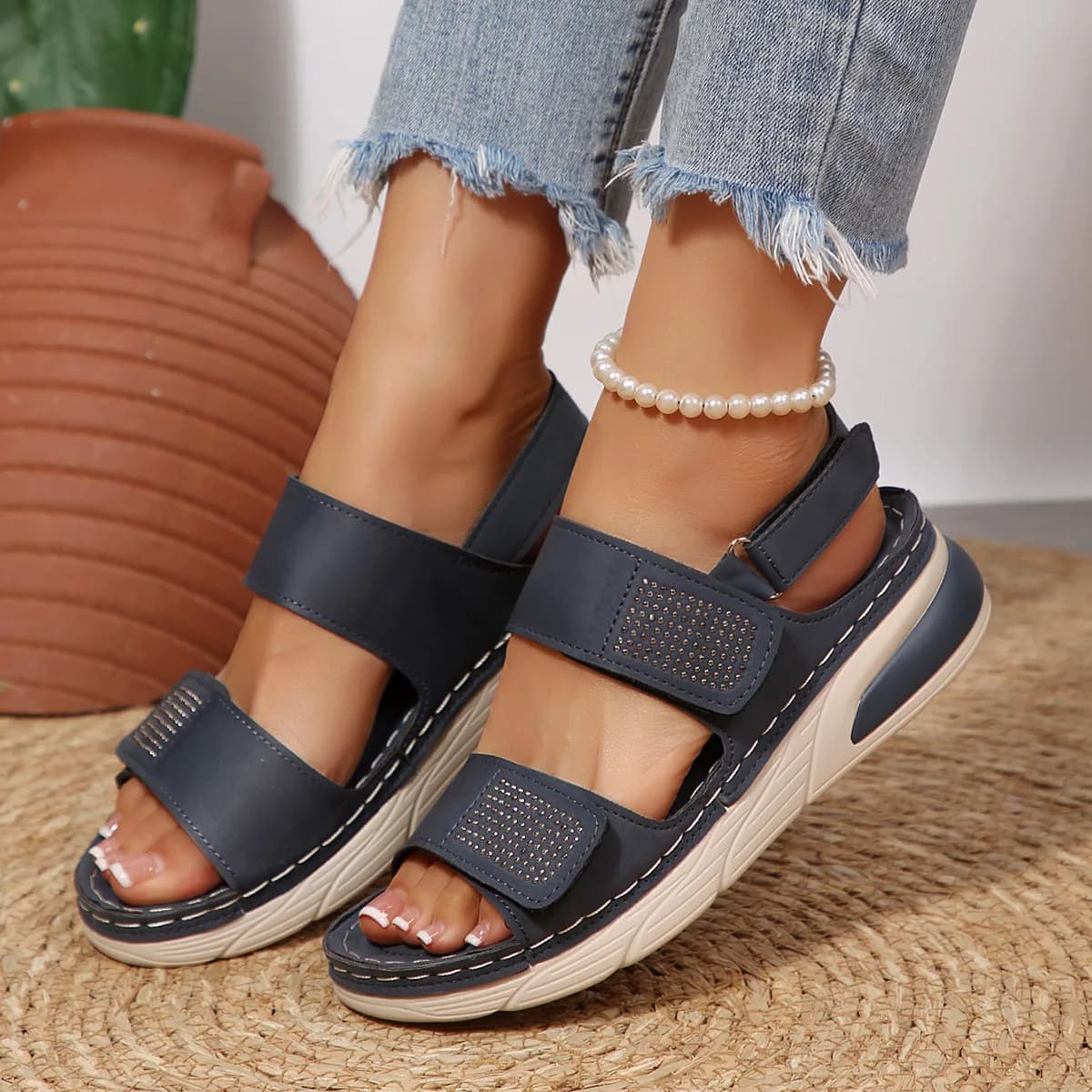 Plus Size Shoes for Women 36-43 Summer Fashion Peep Toe Platform Wedge Non-slip Sandals Casual Beach Footwear 2026