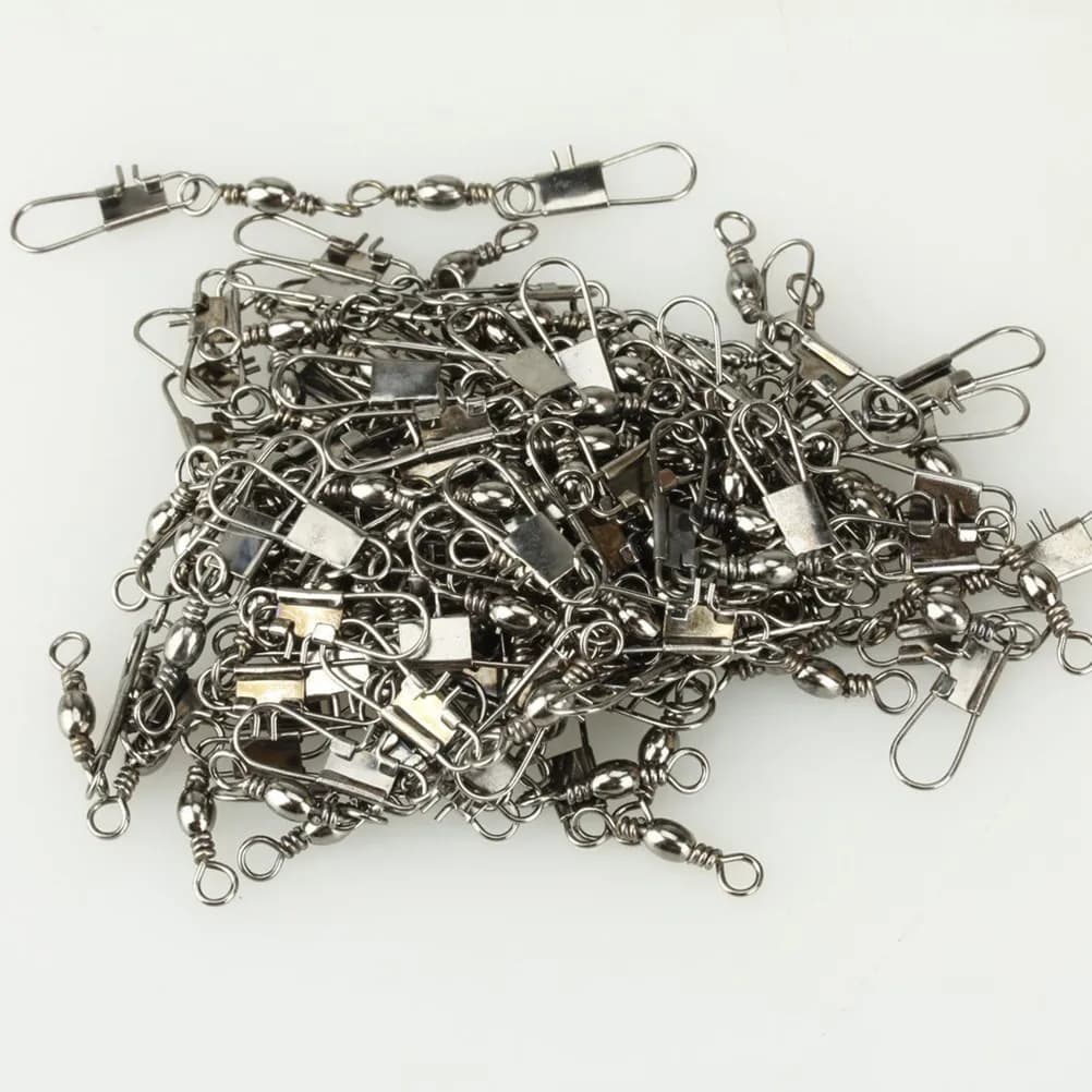 100 Pezzi Girelle da Pesca a Barilotto Misura 7 con Moschettone di Sicurezza, in Metallo Duro, Rotazione Fluida, Flessibili per Ami da Pesca, Esche e Lenze