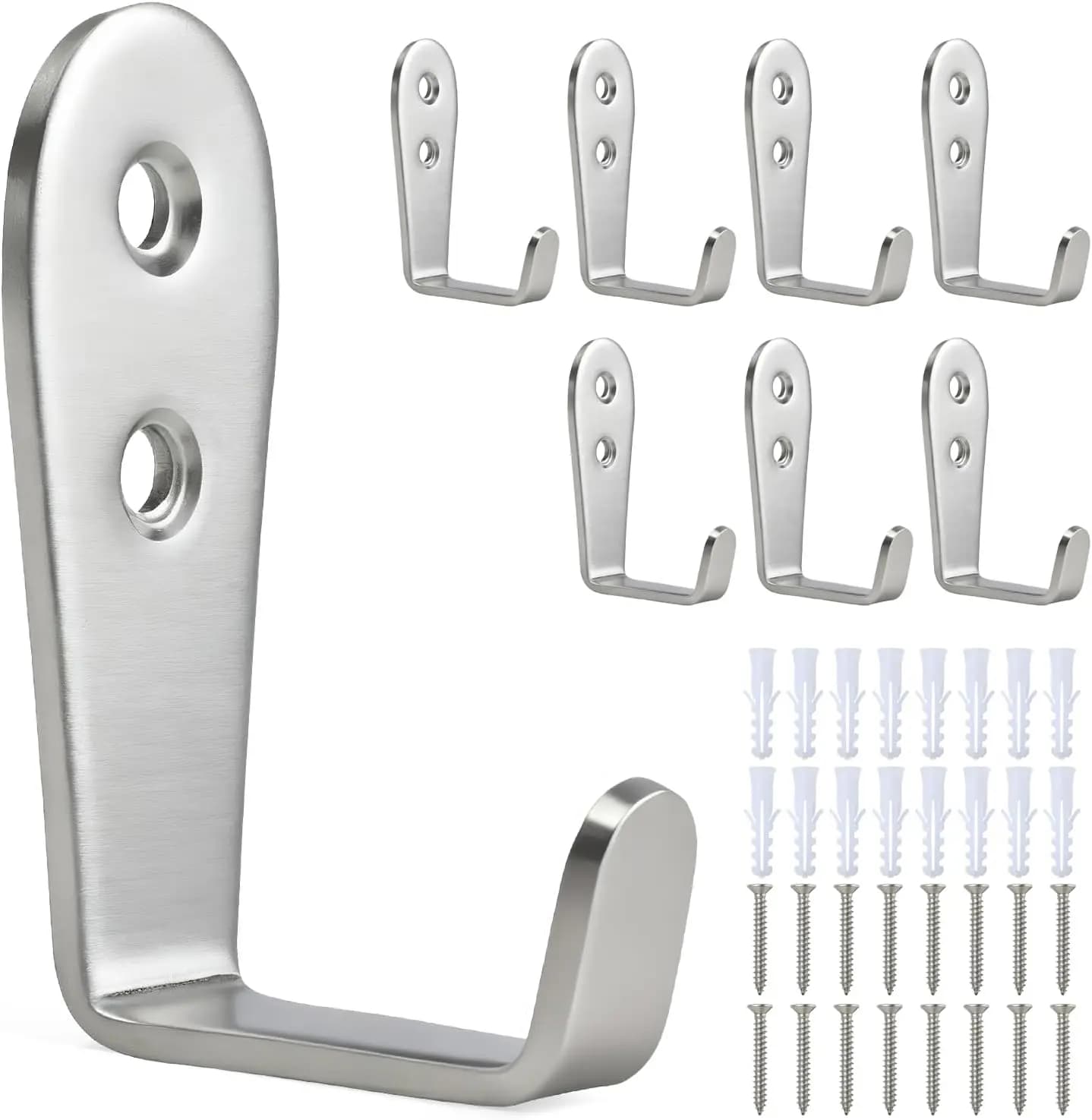 8 Stainless Steel Hooks for Hanging, Heavy Duty Wall Mount with Screws, Coat Key Holder for Garage, Kitchen, Bathroom, 22 lbs