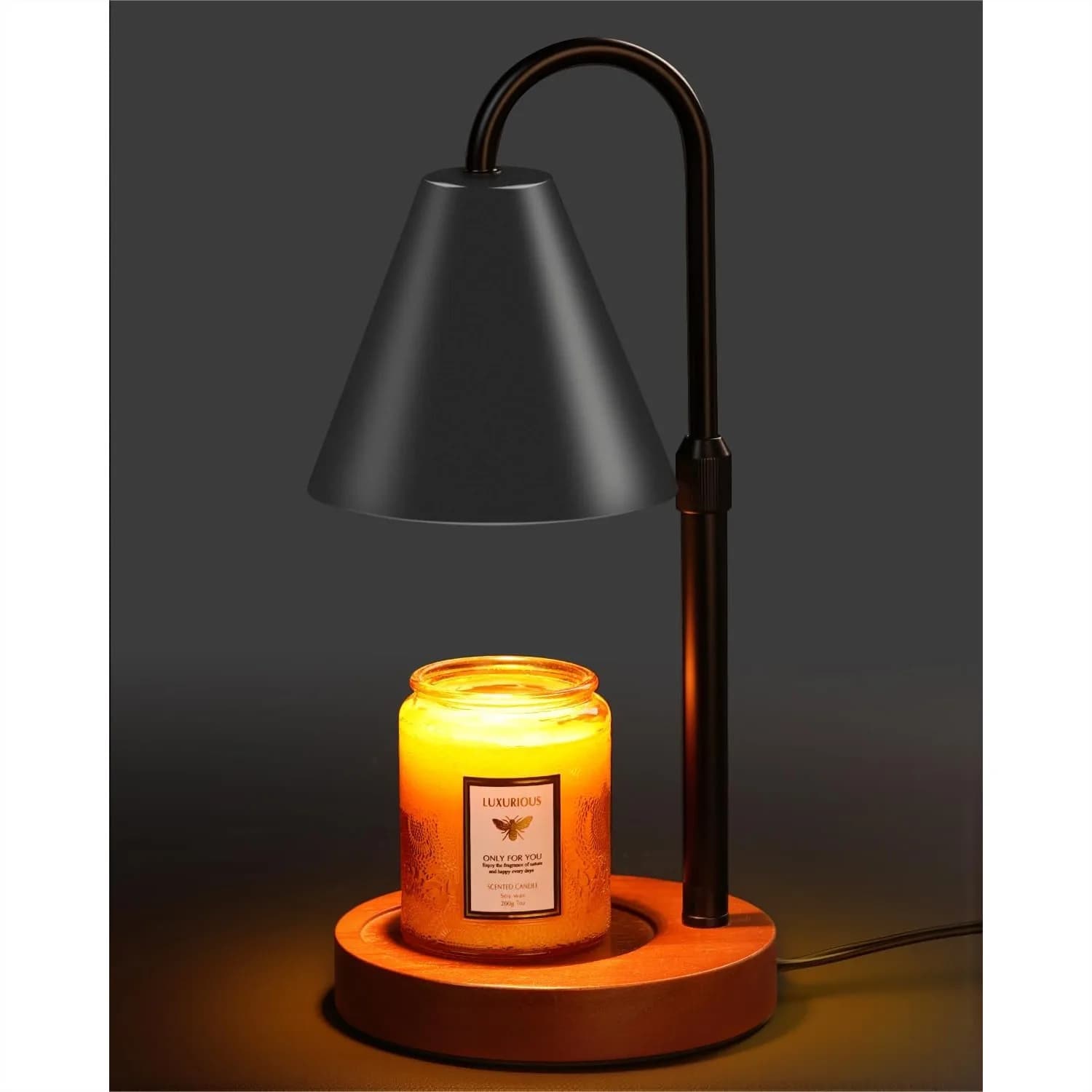 Lampada Scaldacera con Timer e Dimmer, Scaldacera Nero Regolabile in Altezza per Candele in Barattolo, Decorazione per la Casa con 2 Lampadine