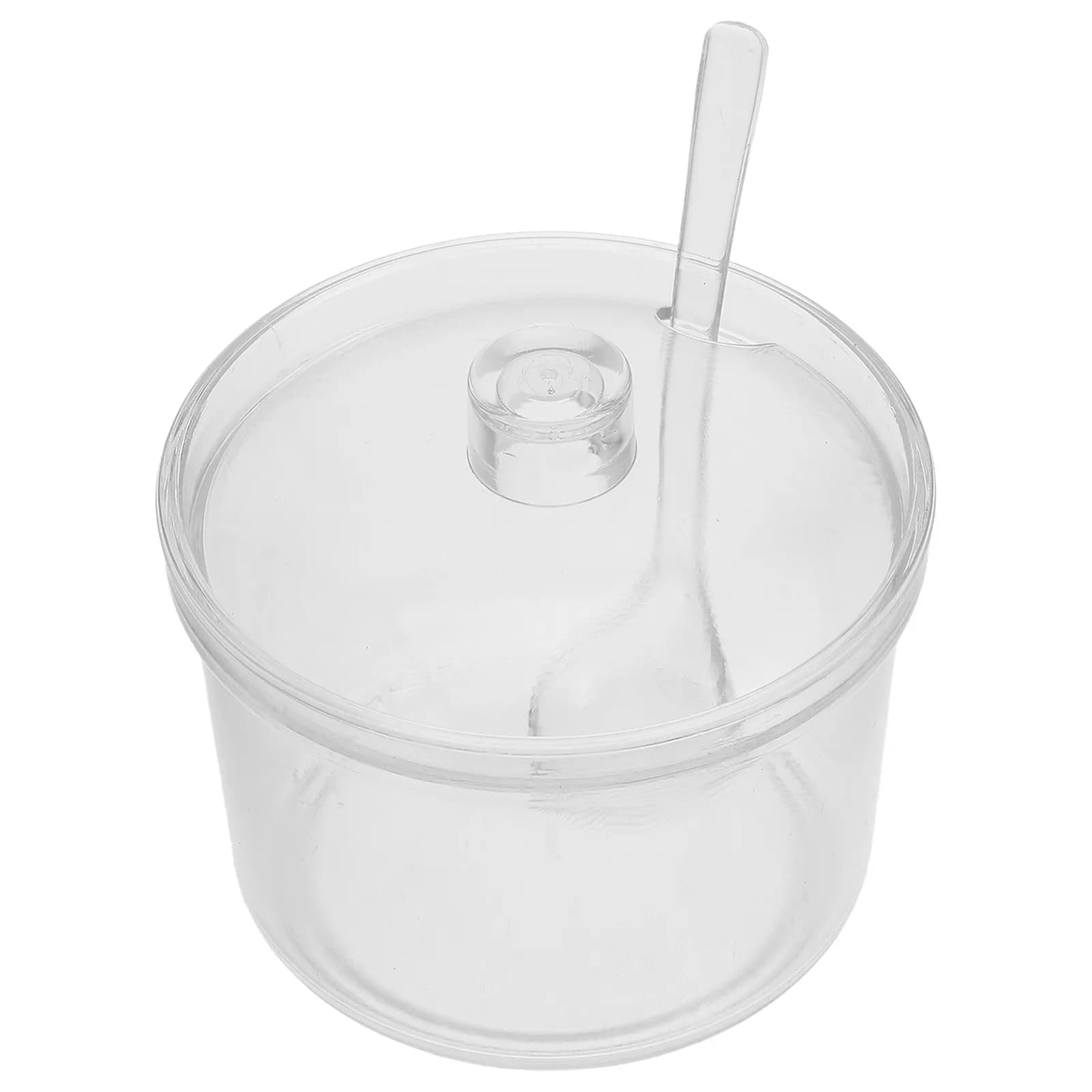Clear Acrylic Condiment Jar Set with Airtight Lid Spoon for Spices Sugar Salt Vinegar Soy Sauce Seasoning Storage Kitchen Dining