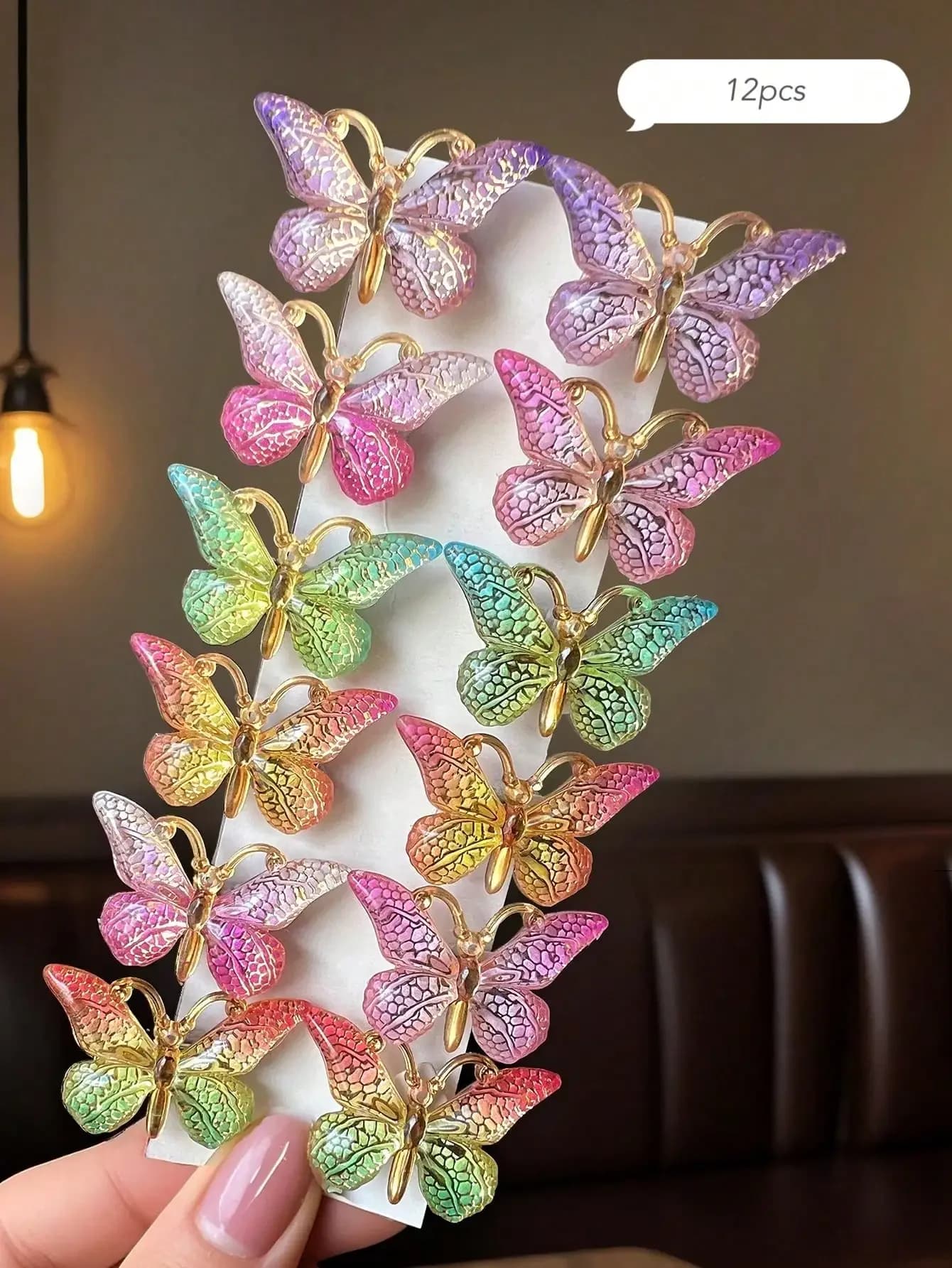 24 fermagli per capelli a forma di farfalla 3D in acrilico colorato, con clip a coccodrillo sfumati, accessori per capelli in cristallo traslucido per donna