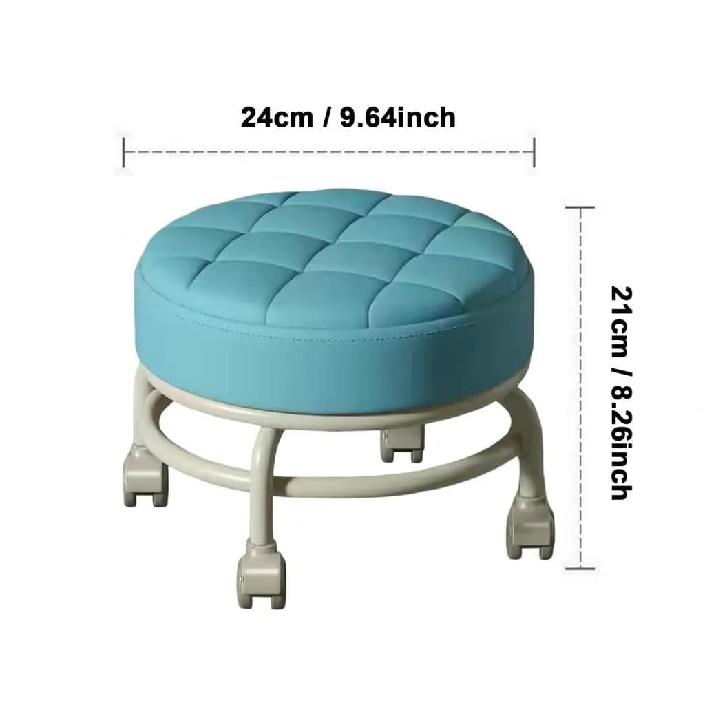 360 Degree Swivel Rolling Seat Low Stool PU Leather Rotatable Chair for Barber Shop Pedicure Fitness Kitchen