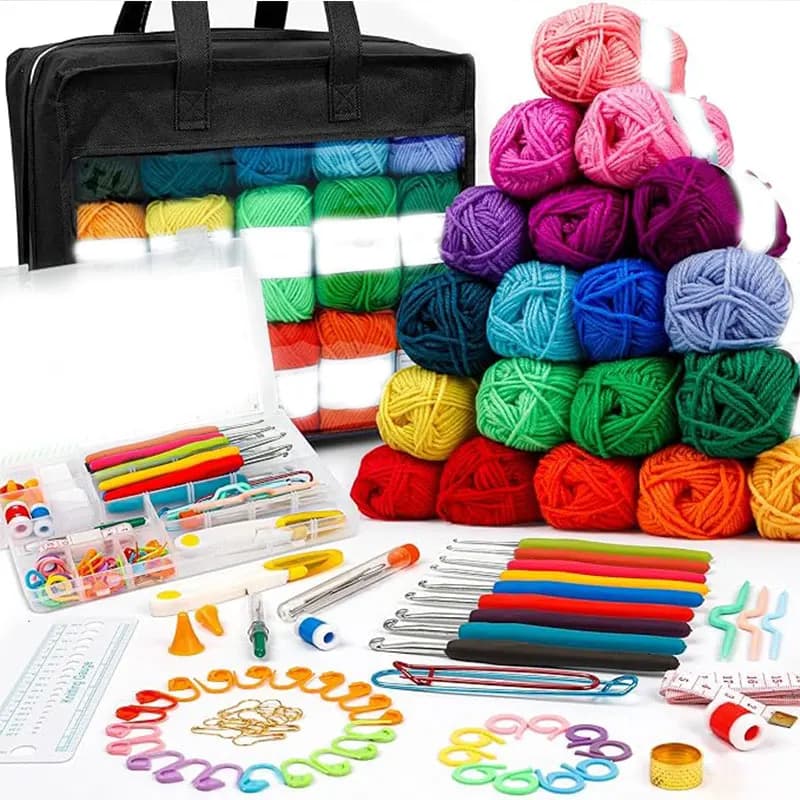 Kit Uncinetto 103 Pezzi con Set di Uncinetti, Filati, Aghi e Accessori, Ideale come Kit per Principianti per Bambini, Adulti, Principianti e Professionisti