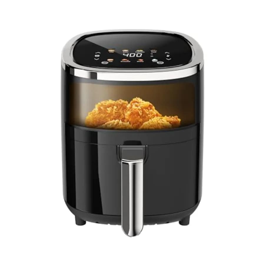 Friggitrice ad Aria Digitale Compatta 9-in-1 da 4.0QT con Display Touchscreen e Finestra di Visualizzazione, 12 Programmi Preimpostati, Cestello Antiaderente, Lavabile in Lavastoviglie, Sana
