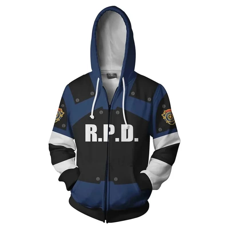 (#^.^#) 2026 New Evil Village RPD Leon Scott Kennedy Cosplay Hoodie Sweatershirt Causal Zipper Jacket Coat Hooded Swe →_→LOOK ME